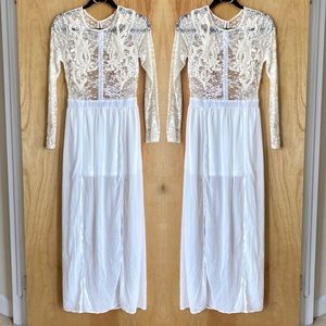 Nasty Gal Lace Backless Dress - L (White)